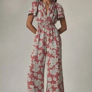 Anthropologie Floral Jumpsuit in Red and Blue